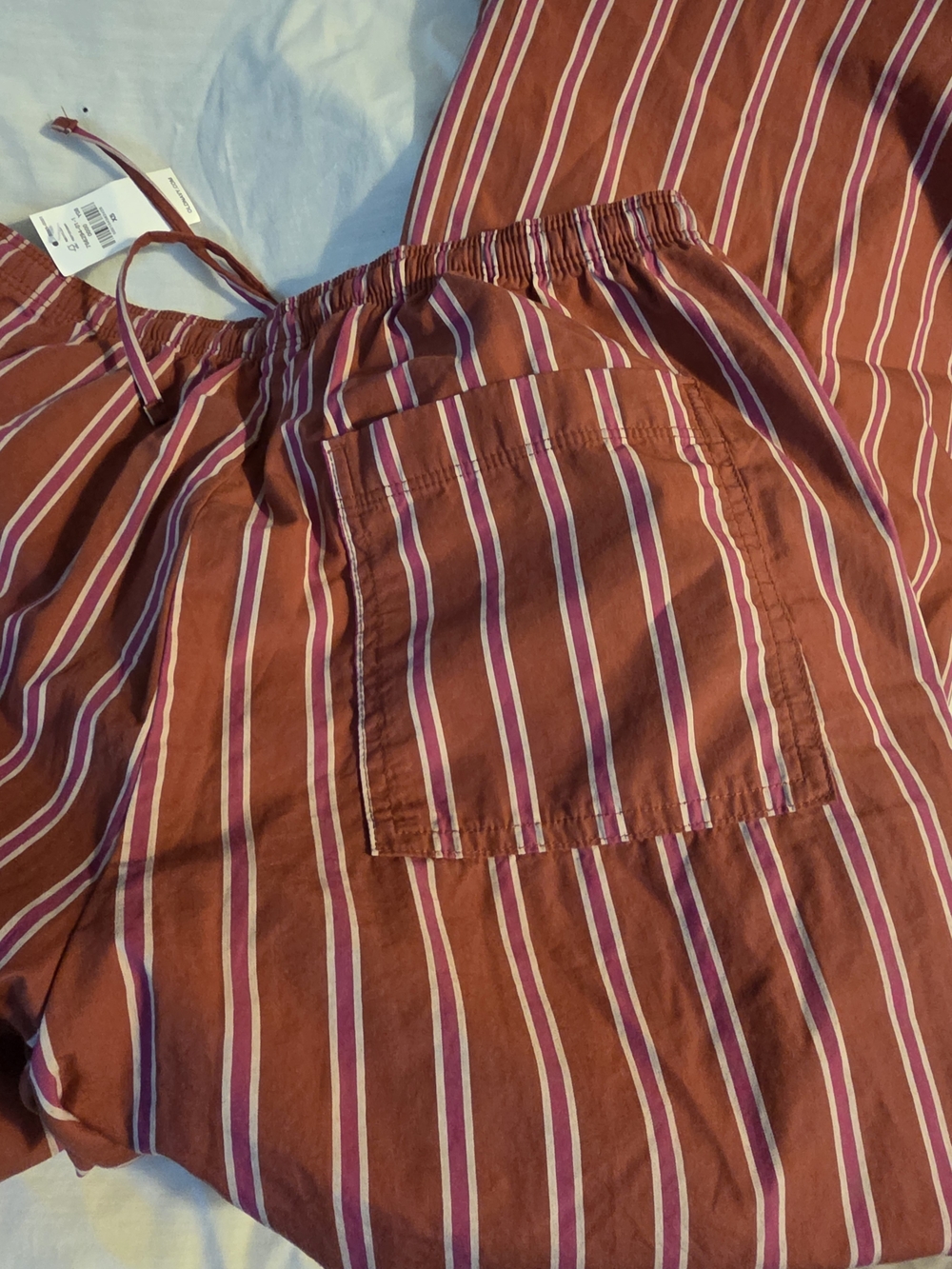 Striped Rust Drawstring Womens Pants - Picture 3 of 4
